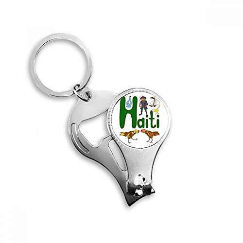 Haiti National Symbol Landmark Pattern Nail Nipper Ring Key Chain Bottle Opener Clipper