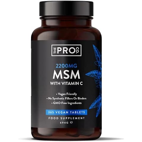 MSM 2200mg Tablets - 365 Vegan Tablets - Methylsulfonylmethane 2200mg with 80g Vitamin C - for Normal Collagen Formation of Hair, Skin & Nails (No Powder or Capsules) - UK Made by The Pro Co Cover