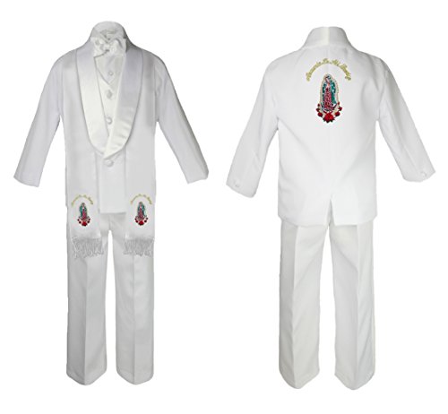 Image of Baby Boy Baptism Formal Shawl Jacket Suit Gold Guadalupe on Stole & Back SM-20