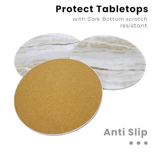 Image of 8 Inch Trivets for Hot Dishes, Pots and Pans, Marble Style Ceramic Trivet with Holder, Absorbent Heat Resistant Hot Pads with Cork Bottom Anti-Slip, for Countertops, Table, Home Essentials, Set of 3