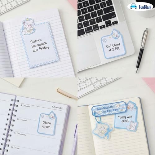 Image of FunBlast Cute Cat Sticky Notes - Cat Memo Pad, Kawaii Sticky Note for Kids & Girls, Self Adhesive Notes and Bookmark, Stationery Gift for School, Office & Personal Use (Blue-)