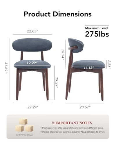 Image of Dining Room Chairs Set of 6, Upholstered Farmhouse Dining Chairs, Modern Fabric Kitchen Chairs with Solid Wood Leg,Blue