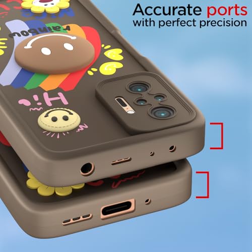 Image of Pikkme Back Cover for Redmi Note 10 Pro /Note 10 Pro Max | Soft Silicone| Cute Rainbow Smile & 3D Cartoon Flower Design | Shockproof Raised Camera Protection Bumper Case (Brown)