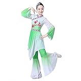 Meijunter Klassischer Tanz Kostüm - Damen Taille Trommel Fächertanz Bühne Show Kleid Set Chinesischer Stil National Tanz Kleidung (Grün,50)