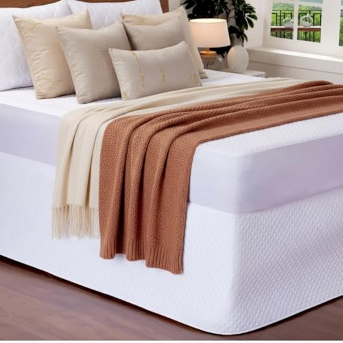 Saia para Cama Box Matelassada, Branca, Ajustável, Design Texturizado, Cobertura Total para Camas Solteiro, Viúva, Casal e Queen