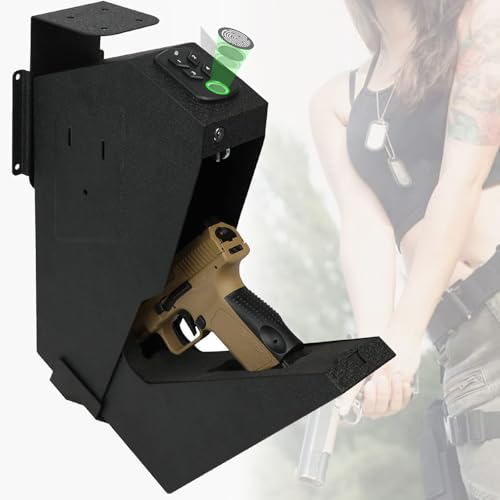 Caja fuerte biométrica para pistolas montada, caja fuerte para pistolas con apertura automática, caja fuerte para pistolas con teclado con huella dactilar, acceso rápido para guardar armas junto