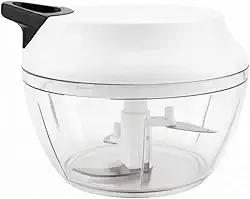 Processador de Alimentos Grande 480ml Triturador Com Três lâminas Em Aço Inox Manual Acionamento Por Corda Retrátil (BRANCO)