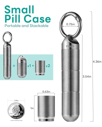 Image of TISUR Titanium Keychain Pill Holder Small Metal Pill Case | Portable Waterproof Pill Container,Travel Pill Bottle Box for Purse
