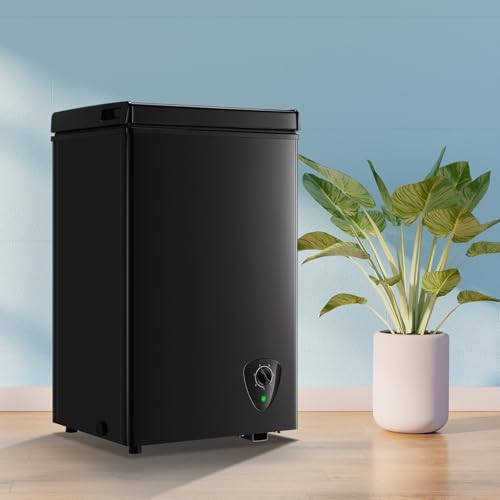 Image of Chest Freezer WANAI 2.2 Cu.Ft Freezer Free-Standing Top Door Freezer Adjustable 7 Thermostat and Removable Basket Open Deep Freezer Apartment Kitchen, Black