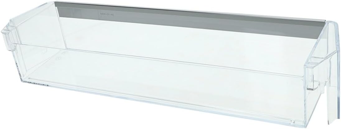 Бурчтуу view of the clear transparent fridge door shelf, showing mounting tabs