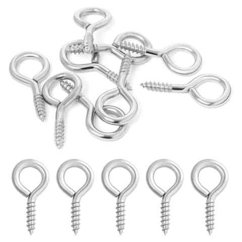 #8 x 1-3/8" (1.4 Inch) Screw Eyes, Screw in Eye Hooks for Securing Cables Wires, Self Tapping Screws Eye Bolts for Indoor & Outdoor Use, Silver, 100 PCS Cover