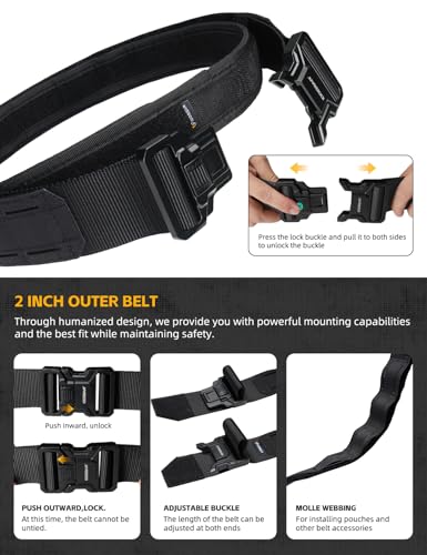 Image of IDOGEAR 2 Inch Belt MOLLE for Men with 1.75 inch Inner Belt Nylon Duty Quick Release Metal Buckle Belts Hook-and-Loop Laser-cut
