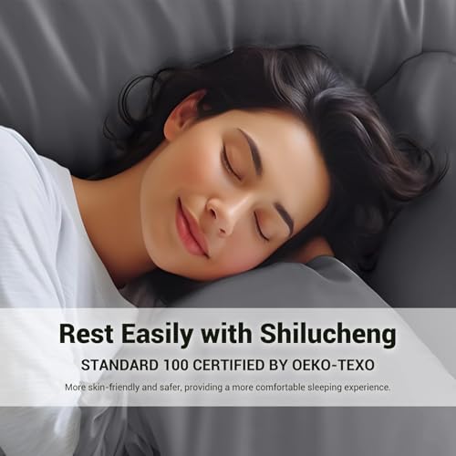 Image of Shilucheng Queen Sheet Sets, Blend Rayon Derived from Bamboo, Breathable & Cooling Bed Sheets 4 Piece, Deep Pocket Up to 16 inch, Hotel Silky Bedding for Hot Sleepers, Dark Grey