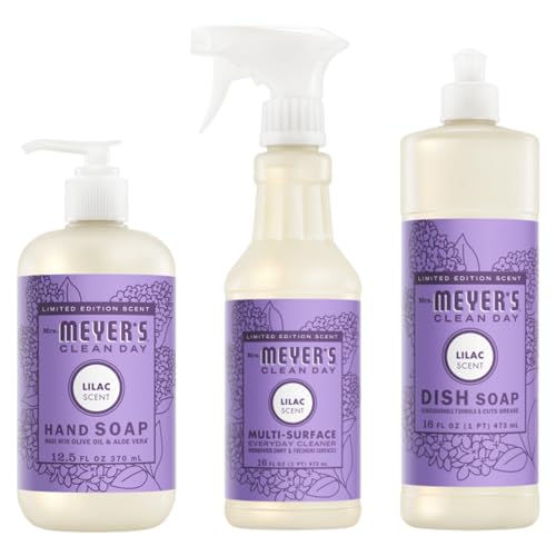 Mrs. MEYERS Kitchen Set Dish Soap Hand Soap and Multi-Surface Cleaner 3 CT (Lilac)