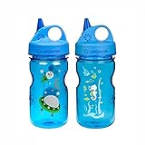 Nalgene Grip-N-Gulp Kids / Children's Tritan Water Bottles 12oz - 2 Bottle Combo Pack - 3 Inches in Diameter by 7.75 Inches Tall (12oz, Set of 2, Blue Space Ship and Blue Seahorse)