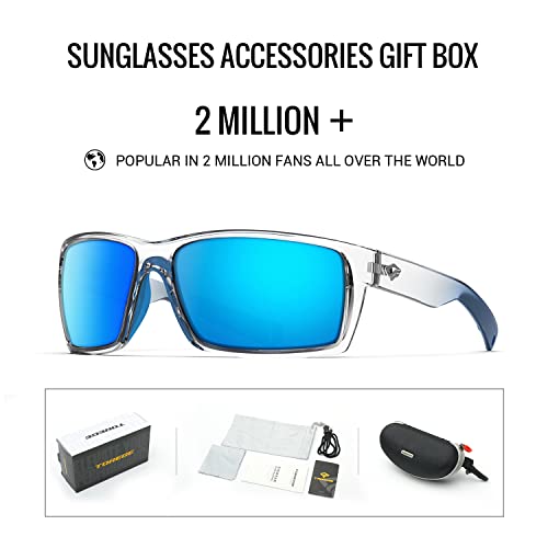 Torege Sports Polarized Sunglasses For Men Women Flexible Frame Cycling Running Driving Fishing Mountaineering Trekking Glasses Tr24 (Transparent Deep Blue Gradient&Blue &Ice Blue Revo Lens) #TOP4