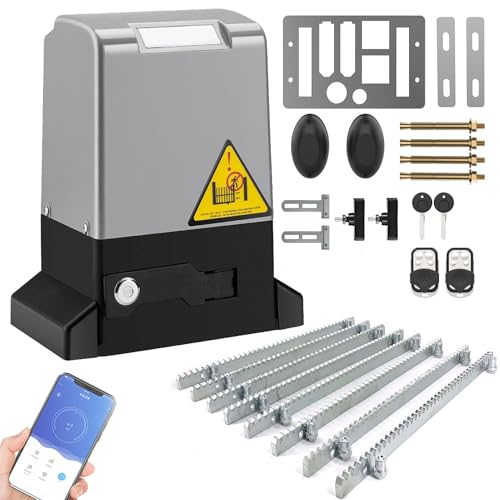 MXHACD Electric Sliding Gate Opener 800KG Automatic Sliding Gate Drive, Driveway Security Kit, With 2 Infrared Sensors And 4m Racks,Support Mobile APP Remote Control