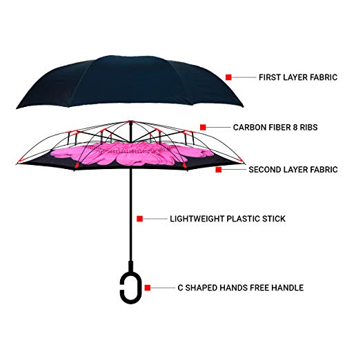 Parquet 2-Pack Double Layer Inverted Umbrellas - Pink And Blue Flower C Shaped Handle Reverse Folding Windproof Umbrella For Men And Women #TOP3