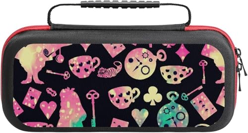 Switchケース 不思議の国のアリス ゲーム機収納袋 おしゃれ ゲームカード収納 大容量 ゲームカード20枚 防塵 防汚 小物収納 持ち運び便利 軽量 旅行用 プレゼント