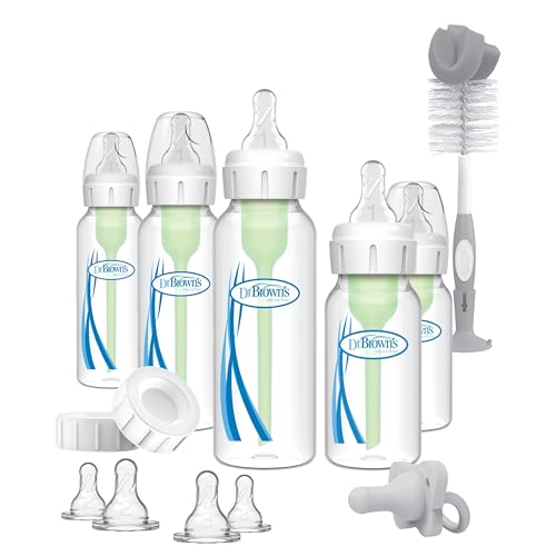 Dr. Brown's Natural Flow Anti-Colic Options+ Narrow Baby Bottle Gift Set, Newborn Essentials with Baby Bottle Brush & 100% Silicone HappyPaci Pacifier, 0m+