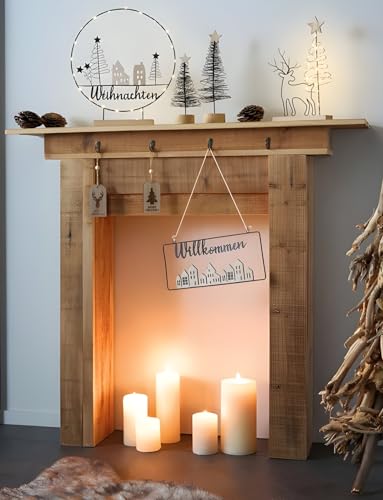 Dekoleidenschaft Kaminkonsole Rustikal aus recyceltem Holz, 100x22x89 cm,...