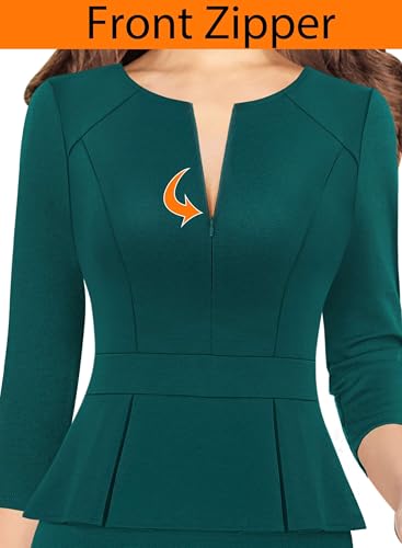 Image of VFSHOW Womens Wear to Work Front Zipper V Neck Peplum Business Office Church Flattering Pencil Sheath Dress