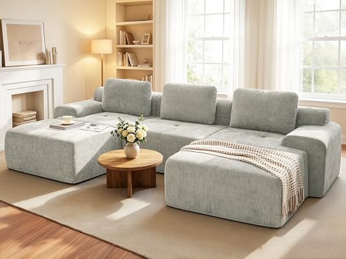 Image of 122 inch U Shaped Oversized Cloud Couch, Comfort Boneless Sectional Couches for Living Room, Modular Sofa High Back & Extra Deep Seat, No Assembly, Soft Chenille(Light Grey, 122 inch-U shaped（3+2）)
