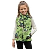 FUSURIRE Green Tractor Pattern Fashion Vest for Girls Boy,Full Zipper Sleeveless Design Fall Winter with Pocket Waistcoat Outerwear