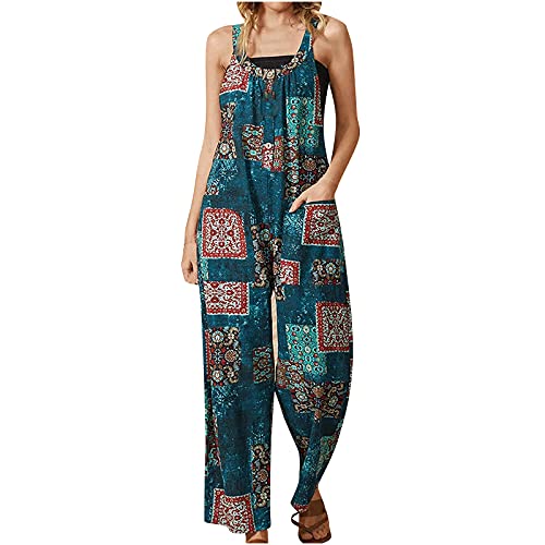 MEOILCE Plus Size Jumpsuits for Women, M-3XL Sleeveless Casual Print Pockets Jumpsuits Spaghetti Strap Rompers Wide Leg Pants Green MEOILCE Plus Size Jumpsuits for Women, M-3XL Sleeveless Casual Print Pockets Jumpsuits Spaghetti Strap Rompers Wide Leg Pants Green