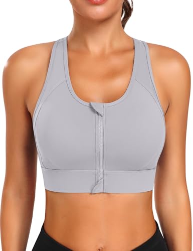 Image of JoyGirl Zip Front Sports Bra High Impact Workout Bra for Women Mesh Racerback Gym Bra Padded High Support Yoga Bra