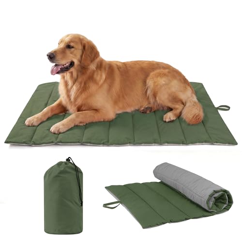UNIKOME Cuccia Cane Grande per Interno e Esterno, Cuscino Cane Impermeabile, Facile da Lavare, Pieghevole, Resistente Materassino Cani/Gatto/Pet per Viaggi All'aperto (Verde+Grigio, 110x68cm)