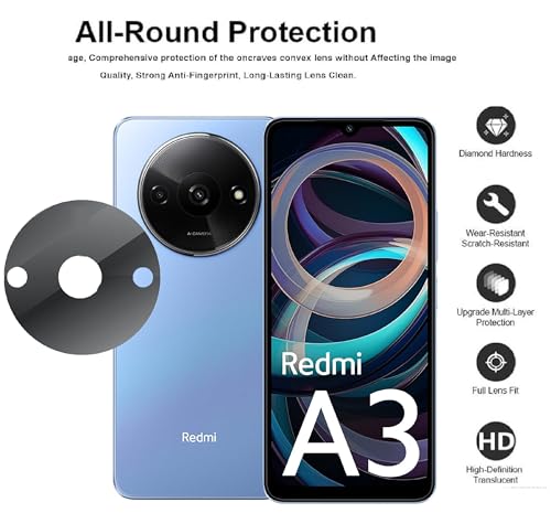 Image of ZARALA Glass Camera Lens Protector For Redmi A3 5G [9H Hardness] [6D Lens Protector ] [Easy Installation] Black