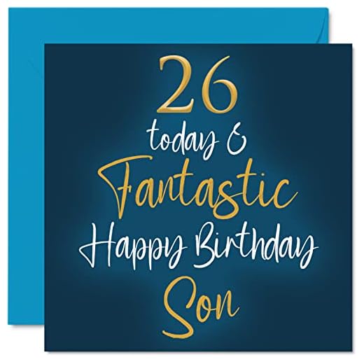 Fantásticas tarjetas de cumpleaños 26 para hijo, 26 Today & Fantástica, tarjeta de feliz cumpleaños para hijo de mamá o papá, regalos de cumpleaños para hijo, tarjetas de felicitación de cumpleaños de