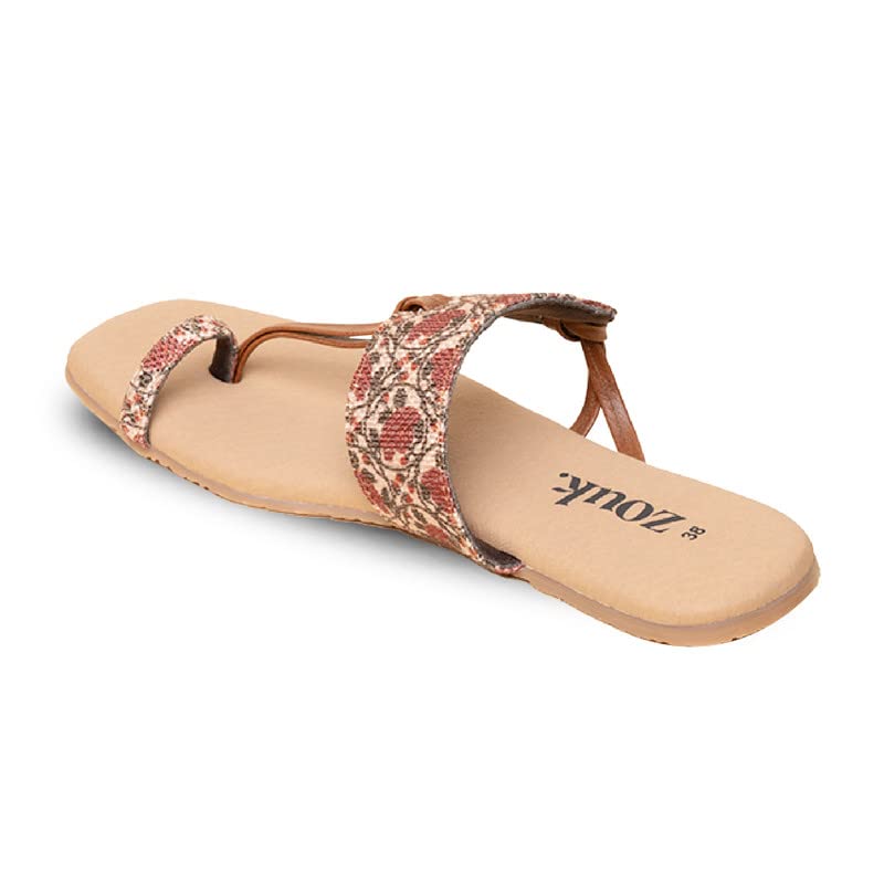 Image of ZOUK Auroville Botanica Women's Chappals Brown and Beige Flat Sandal