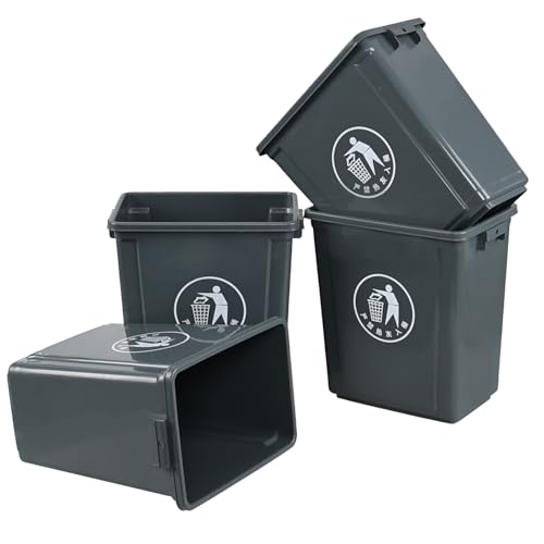 Image of Kekow 2.6 Gallon Small Bathroom Trash Can, 4-Pack Open-Top Plastic Rectangular Wastebasket, Gray, F
