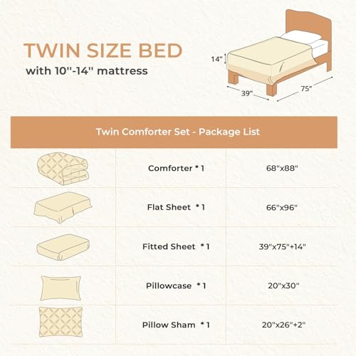 Image of Sasttie Twin Comforter Set, 5-Piece Bed in a Bag, Pintuck Bedding Sets for All Season, Includes Comforter, Flat Sheet, Fitted Sheet, Pillowcase and Pillowsham, New Purple