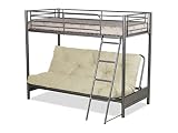 Humza Amani Litera tipo futón, marco de metal plateado con colchón futón crema, litera superior de 3 pies y sofá cama convertible de 4 pies y 6 pies, diseño compacto y duradero para alojamiento de
