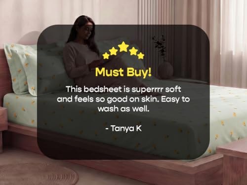 Image of SleepyCat 300 TC Cotton-Soft Microfiber Bedsheet with 2 Pillowcases|Wrinkle-Free|300 TC Plain Weave|No Creases, No Shrinkage|No Colour Fading|150 GSM|Mist Daisy|Fits Mattress Upto 8 Inches|Double
