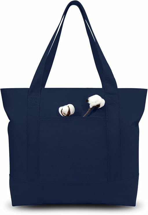 Image of 19x15 Inch Large Canvas Tote Bag | 100% Organic Reusable 330 GSM Cotton Handbag With Zipper Closure and Front Pocket for Shopping, Daily Use, Travel, Grocery, Gifting, Office and Storage