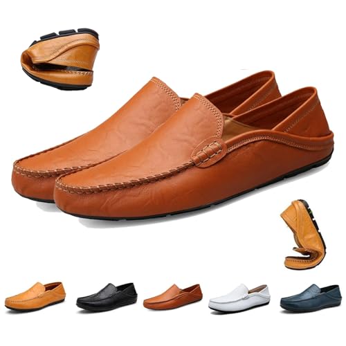 Men's Premium Genuine Leather Casual Slip on Loafers, Breathable Business Casual Men's Leather Shoes Soft Driving Moccasins Fashion Slipper