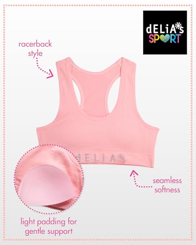 dELiA*s Girls Sports Bra - 3 Pack Soft Seamless Racerback Padded Support Training Bras for Girls (Sizes: 32A-36A)2