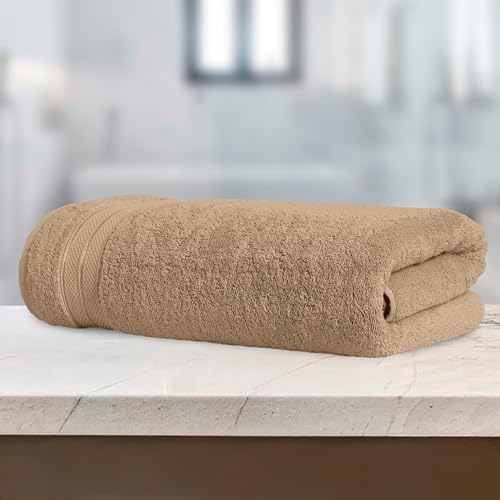Image of Elegant Comfort Three Line Popcorn Towel Set for Bathroom 35 x 70 inches, Premium Hotel Quality 1-Pack Jumbo Towels, 100% Turkish Cotton, Soft and Durable, Quick Dry and Highly Absorbent, Tan