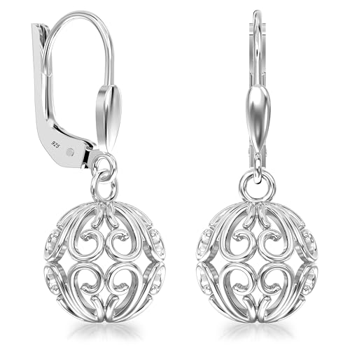 Image of TRUESILVER ACPL 925 Sterling Silver BIS Hallmarked Filigree Ball Leverback Drop Dangle Earrings for Women
