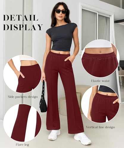 Women's High Waisted Flare Pants Stretchy Business Casual Holiday Trousers with Pockets for Women Trendy(Wine Red, Large)2