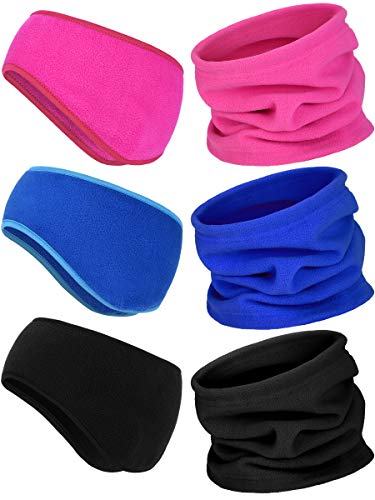 BBTO 6 Pieces Fleece Ear Warmers Headband Winter Neck Gaiter (Rose Red Blue Black)