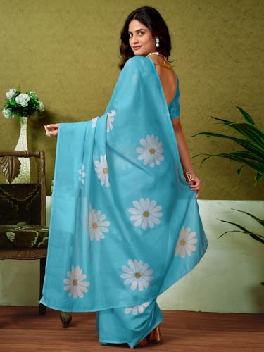 Image of Satrani Women's Chanderi Cotton Printed Ready To Wear One Minute Pre Pleated Readymade Saree with Unstitched Blouse Piece