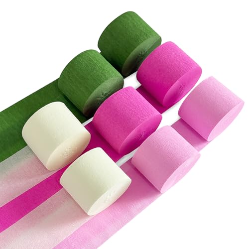 Image of Pink and Green Crepe Paper Streamers 8 Rolls 656ft Party Streamers for Hawaiian, Flamingo, Witch Theme Party, Birthday and Wedding Decorations