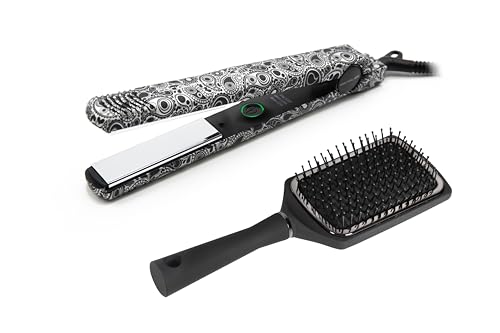 Corioliss C-Style | Piastra per Capelli | Piastre in Titanio | Controllo della Temperatura 165º-220º | Ioni | Onde e Liscio | Con Spazzola Paddle | Riscaldamento Rapido |Cavo Girevole |Silver Paisley