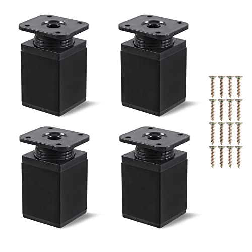 Niviy Möbelfüße 4 Stück 60MM Möbelbeine Verstellbare Aluminium Füße Für Möbel,Für Schränke Sideboards Nachttische Sofas Regale möbelfüße Schwarz Eckig Inklusive Nägel und Befestigungsplatte Cover