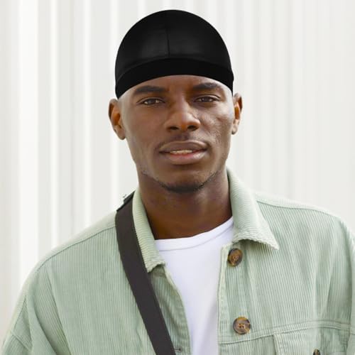 Sibba 6Pcs Wave Cap, Silk Stocking Wave Caps for 360 540 720 Waves, Silky Durag for Men, Soft Breathable Stain Caps Skullies Beanies Hats Shower Cap